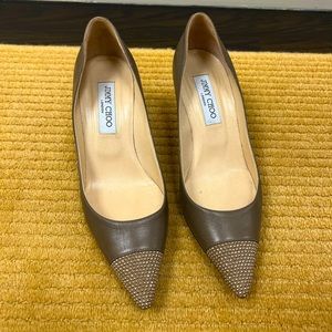 Jimmy Choo taupe leather heel- worn once